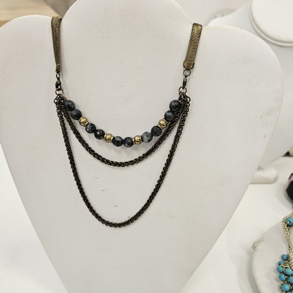 Brass And Stone Long Necklace